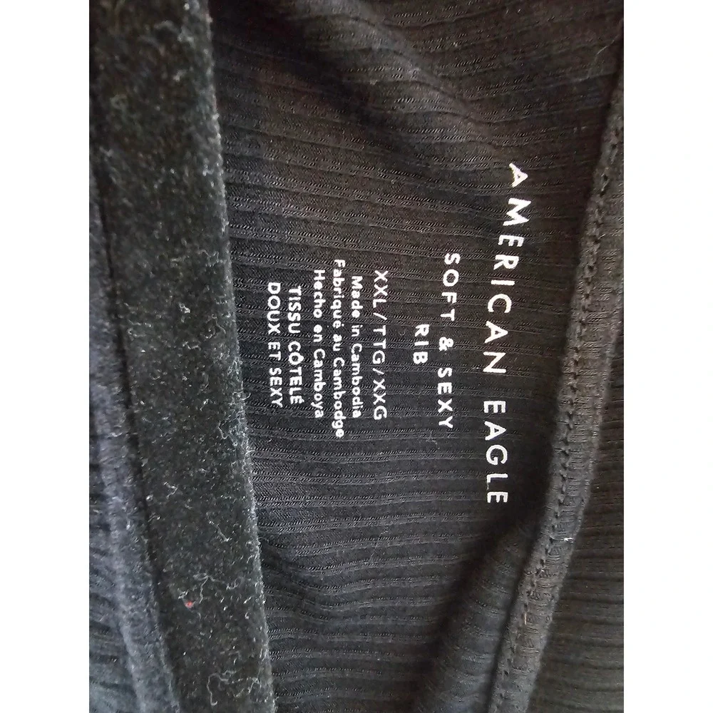Minimalist American Eagle Soft & Sexy Ribbed Tee Womens XXL Black Flutter Sleeve